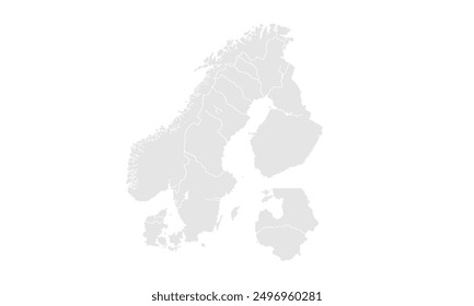 Political Map of scandinavia Grayscale,isolated on white background for website layouts,background,education, precise,customizable,Travel worldwide,map silhouette backdrop,earth geography, political.