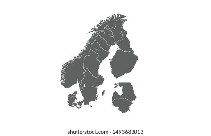Political Map of scandinavia isolated on white background. for website layouts, background, education, precise, customizable, Travel worldwide, map silhouette backdrop, earth geography, political.