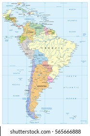 Political Map South America Lakes Rivers Stock Vector (Royalty Free ...