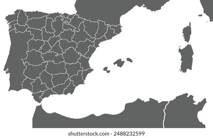 Political Map of Spain isolated on white background. for website layouts, background, education, precise, customizable, Travel worldwide, map silhouette backdrop, earth geography, political, reports.