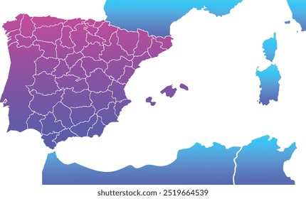 Mapa político de Espanha vetor de cores modernas, isolado no fundo branco.