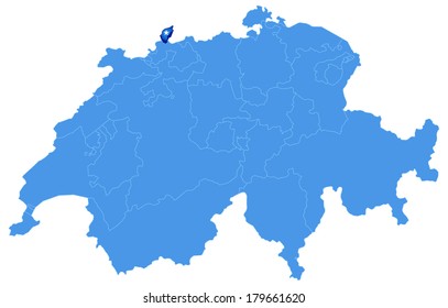 Political map of Switzerland with all cantons where Basel - Stadt is pulled out