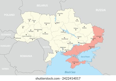 Political map of Ukraine 2024 with borders of the regions. Vector illustration 