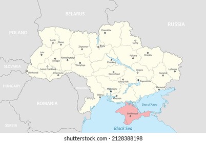 Political map of Ukraine with borders of the regions. Vector illustration