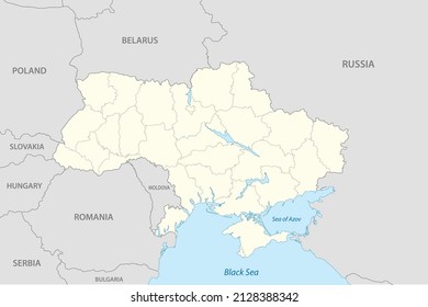 Political Map Of Ukraine With Borders Of The Regions. Vector Illustration