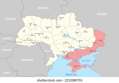 Political map of Ukraine with borders of the regions