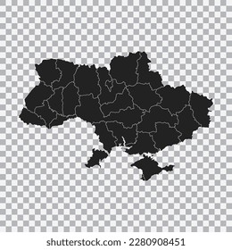 Political map of the Ukraine isolated on transparent background. Vector.