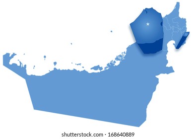 Political map of United Arab Emirates with all Emirates where Dubai is pulled out 