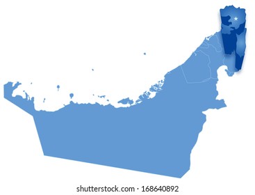 Political map of United Arab Emirates with all Emirates where Fujairah is pulled out 