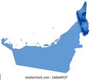 Political map of United Arab Emirates with all Emirates where Ras al -Khaimah is pulled out 