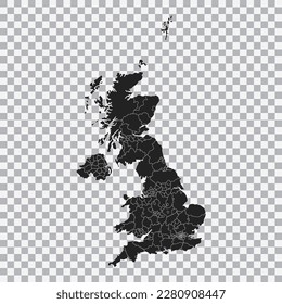 Political map of the United Kingdom isolated on transparent background. Vector.