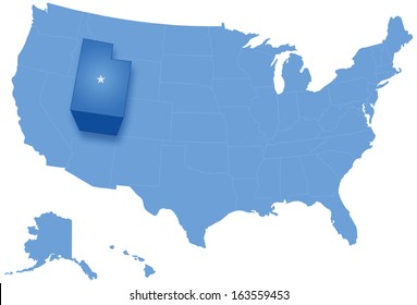 Political map of United States with all states where Utah is pulled out