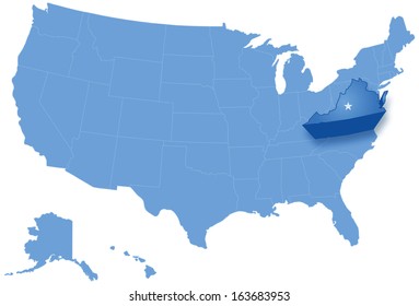 Political map of United States with all states where Virginia is pulled out 
