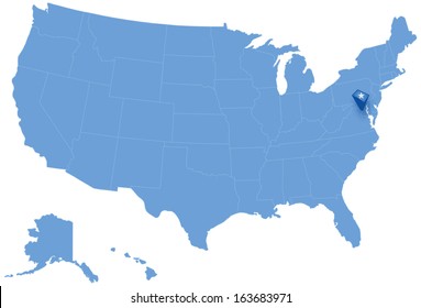 Political map of United States with all states where Federal District of Columbia, Washington, D.C. is pulled out 