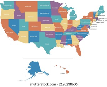 Political map of the US with all states' names. Layered and adjustable SVG file. Suitable for educational purposes, web, or printing.