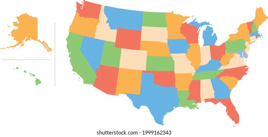 Political map of the USA. Adjustable eps file with layer. Every state is adjustable. For educational purposes or for the needs of your business.