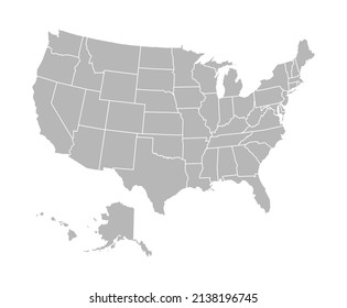 Political map of the USA. All states of the America in gray color. Vector illustration.