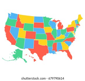 Political map of USA, United States of America, in four colors on white background. Vector illustration.