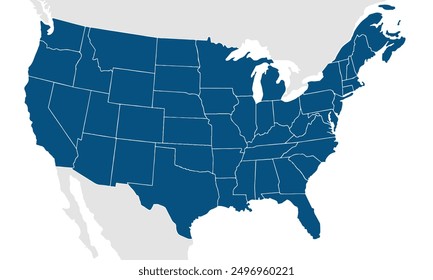 Political Map of USA,isolated on white background for website layouts,background,education, precise,customizable,Travel worldwide,map silhouette backdrop,earth geography, political,reports.
