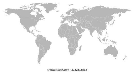 Mapa político del mundo. Todos los países del mundo en color gris. Ilustración vectorial.