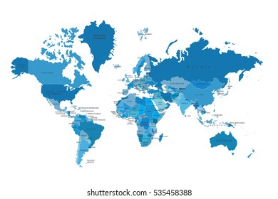 Political map of the world. Blue world map-countries. Vector illustration