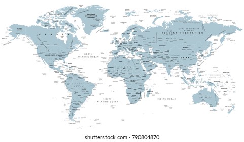 Political map of the world. Blue world map-countries. Vector illustration.