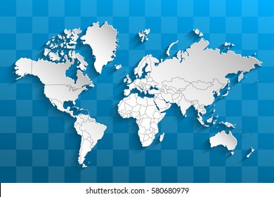 Political map of the world. Blue map of the world. Vector illustration