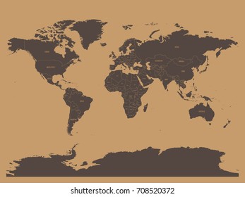 Political map of world in chocolatte brown colors. Vector illustration.