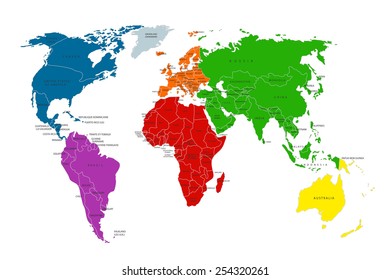 Political map of the world. Colorful world map-countries. Vector illustration