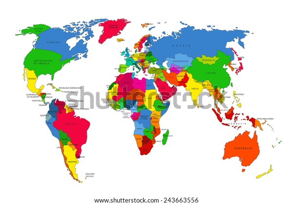 世界の政治地図 カラフルな世界地図の国々 ベクターイラスト の