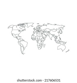 Political map of world with countries. Vector illustration.