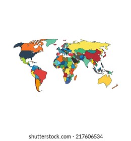 Political map of world with countries. Vector illustration.