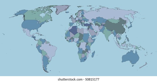political map of world with country territories in different colors