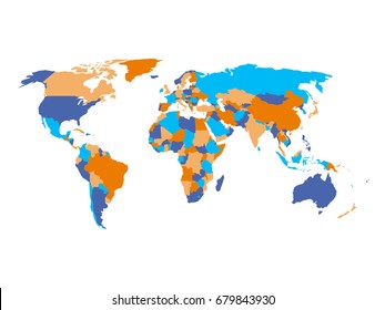 Political map of World in four colors isolated on white background. Vector illustration.