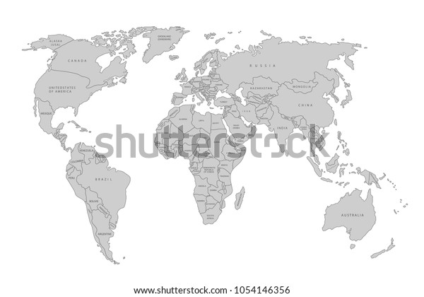 Political map of the world. Gray world map of countries on a white 