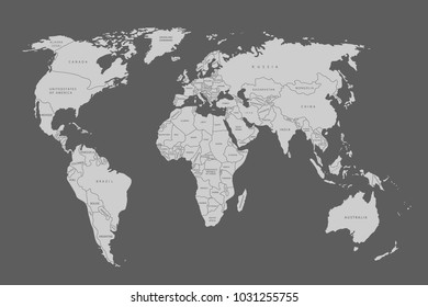 Political map of the world. Gray world map-countries. Flat design. Cute linear design element. Simple illustrated illustration for printing, web