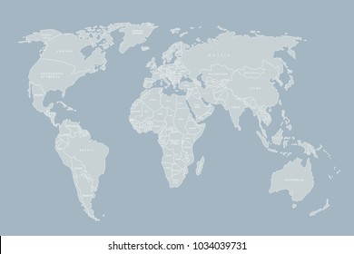 Political map of the world. Gray world map-countries. Flat design. Cute linear design element. Simple illustrated illustration for printing, web
