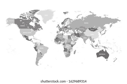 Political map of the world. Gray world map-countries. Vector illustration