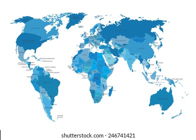 Political map of the world. Gray world map-countries. Vector illustration