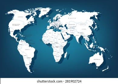 Mapa político del mundo. Mapa de países grises. Ilustración del vector