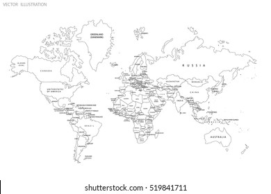 Political map of the world. Gray world map-countries. World map outline. Vector illustration