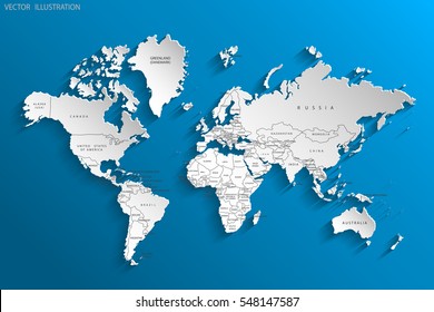 Mapa político del mundo. Mapa de países grises. Ilustración del vector