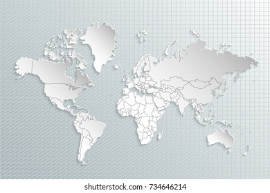 Political map of the world. Gray world map-countries. Paper world map on a grey background. Illustration