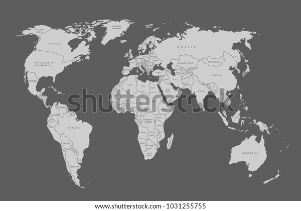 Political map of the world. Gray world map-countries. Flat design. Cute 