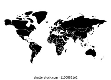 Political map of World. Low detail and simplified with rounded corners. Black vector illustration on white backround.