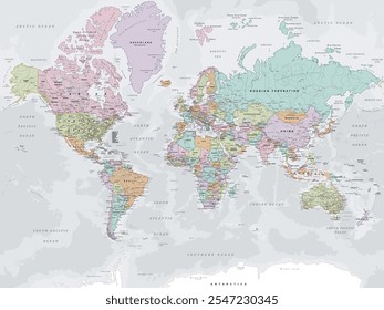 Political map of the World in Mercator projection. Highly detailed, editable with clearly labeled, separated layers. Vector illustration.