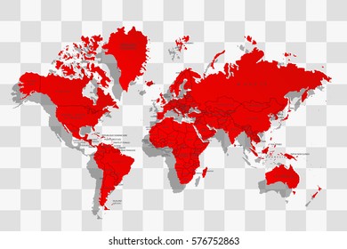 Political map of the world. Red map of the world. Vector illustration