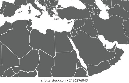 Political maps of Middle Eastern countries isolated on white background. for website layouts, background, education, precise, customizable, Travel worldwide, map silhouette backdrop, earth geography.