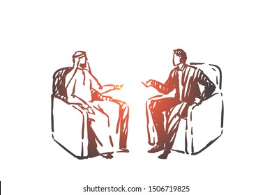 Political meeting, diplomacy concept sketch. Hand drawn isolated vector