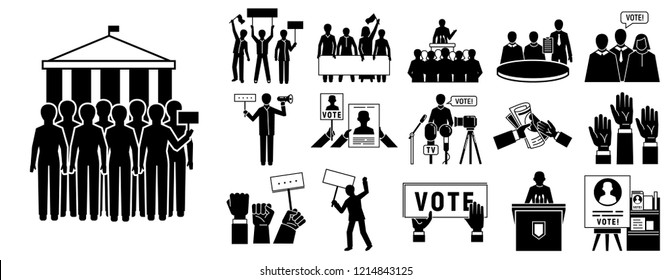 Political meeting icon set. Simple set of political meeting vector icons for web design on white background